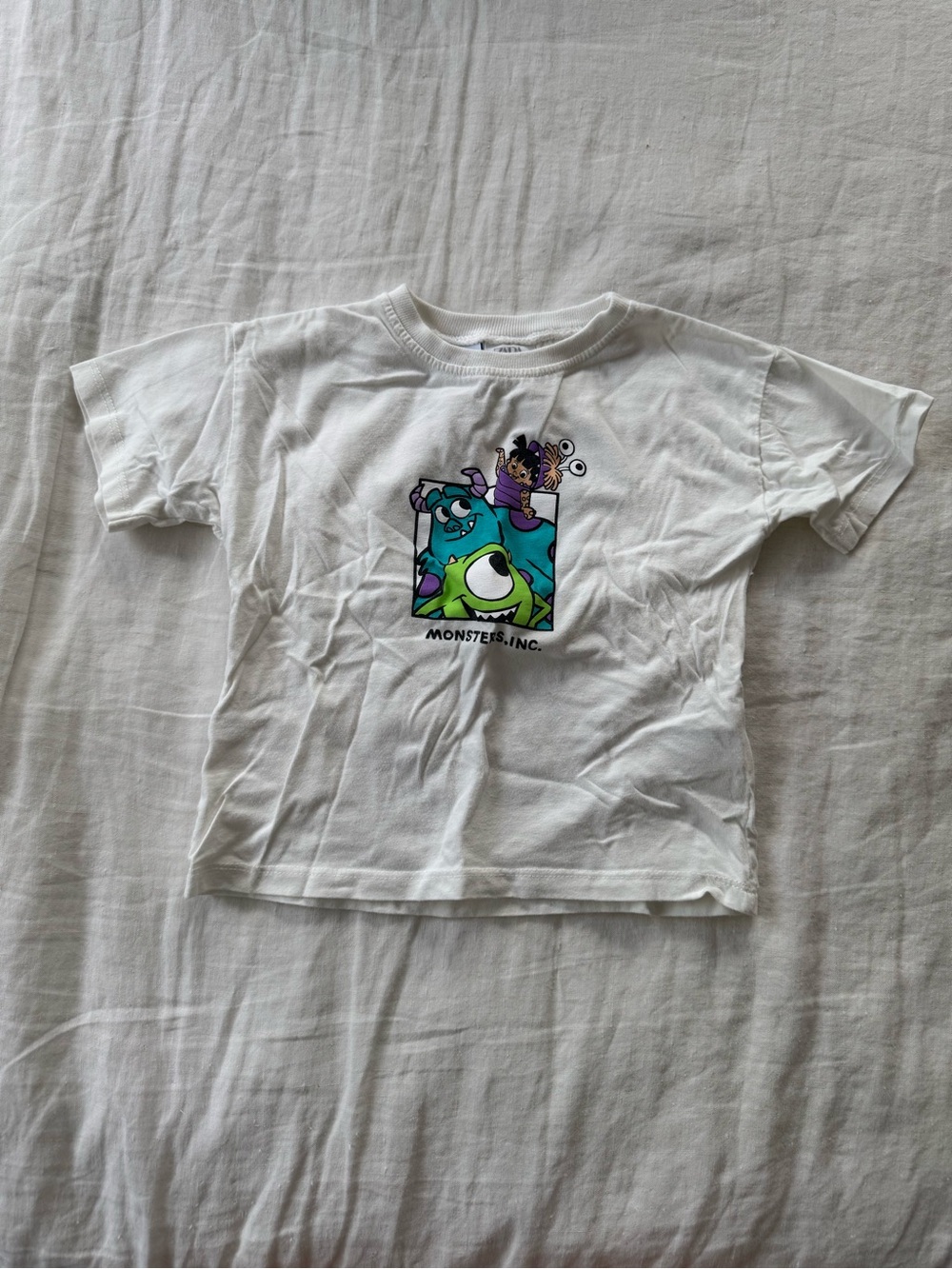 Zara White Kids Monsters Inc. Tee with Blue & Green Characters